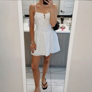 Zara Lace Eyelet White Cotton Mini Prairie Bow Tie Dress